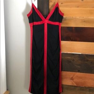 Nicole Miller Black & Red satin ruched dress